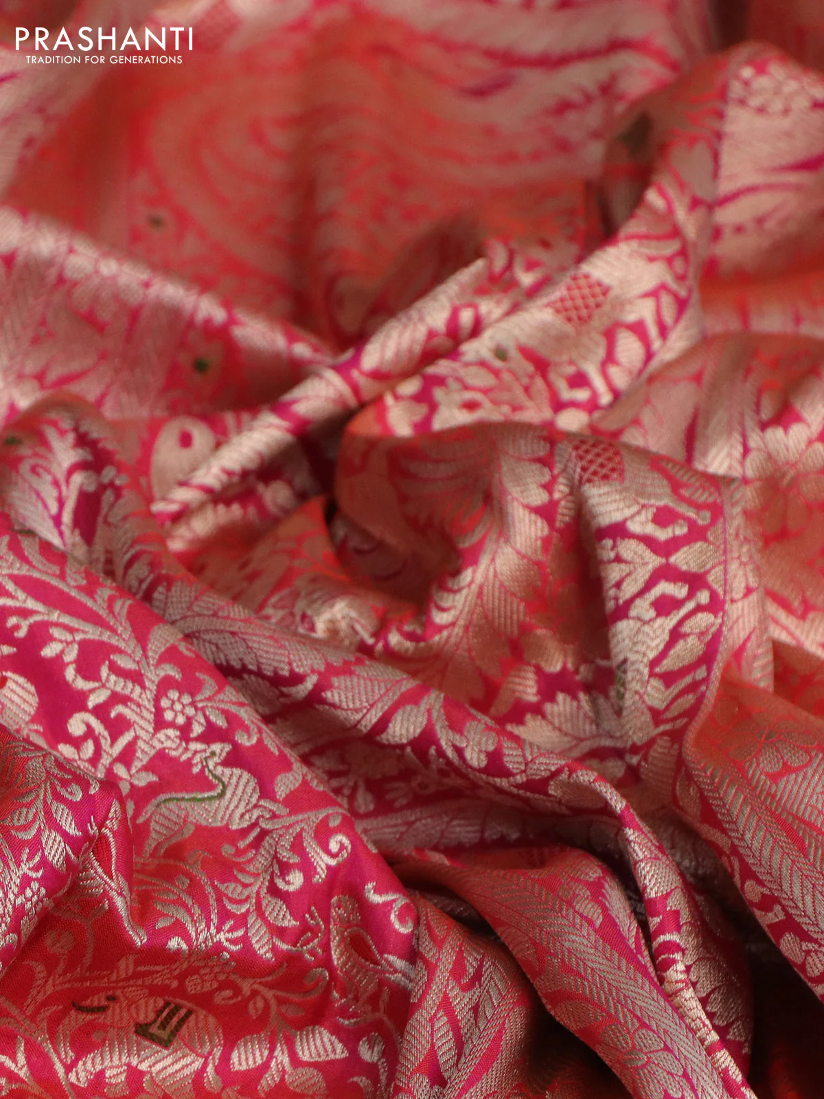 Pure banarasi uppada silk saree dual shade of pink with allover zari woven brocade weaves and zari woven border - Image 2