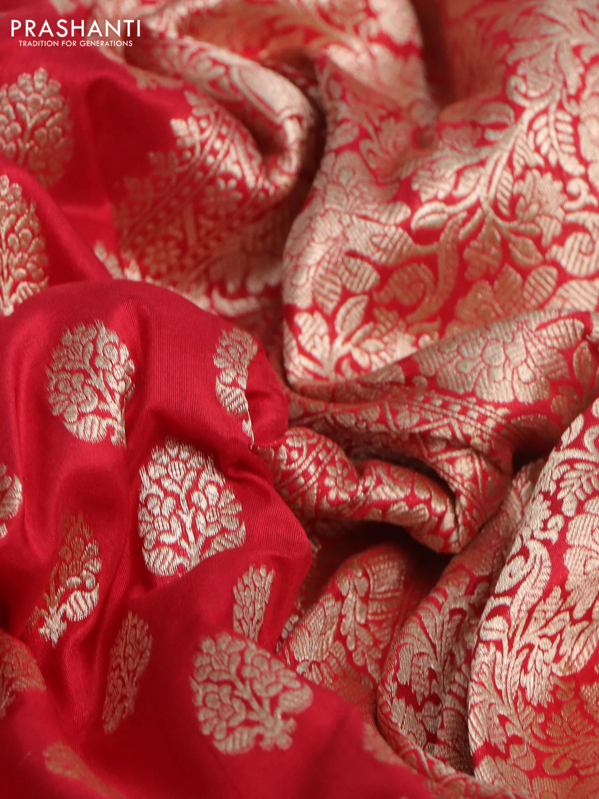 Pure banarasi uppada silk saree red with allover zari woven butta weaves and zari woven border - Image 2