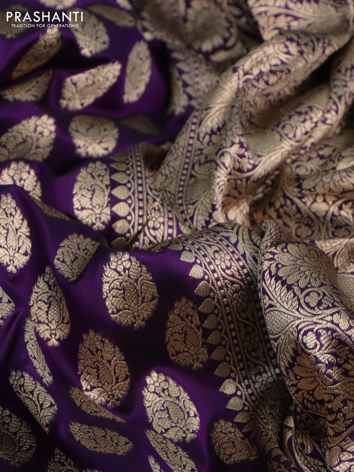 Pure banarasi uppada silk saree violet with allover zari woven butta weaves and zari woven border - Image 2