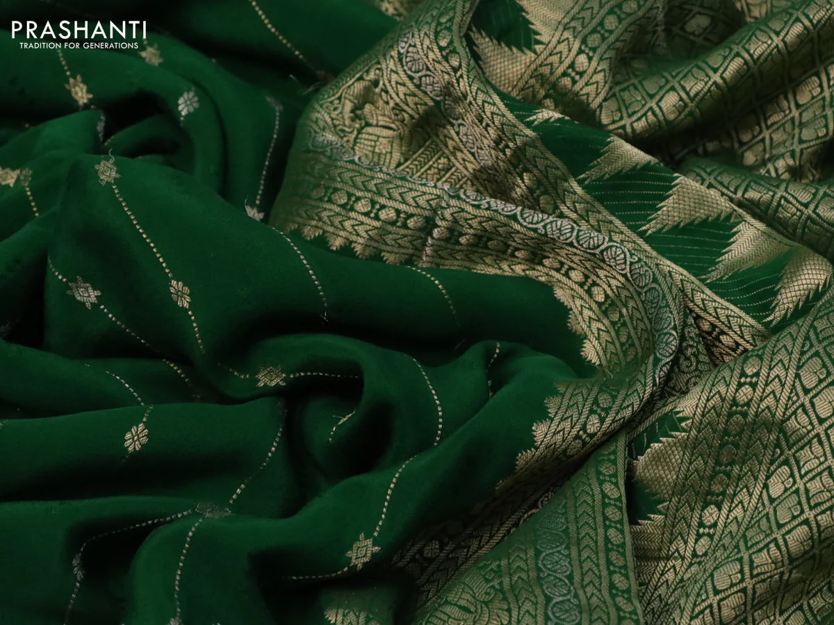 Pure crepe saree green with allover zari weaves & embroidery work and zari woven border - Image 3