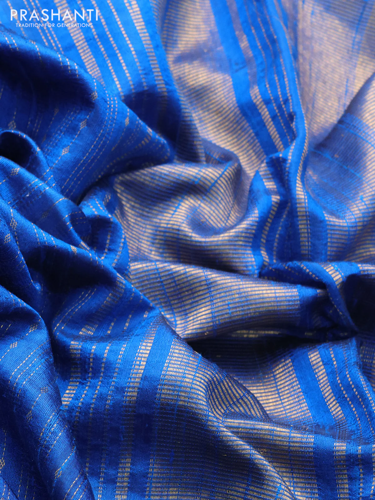 Pure dupion silk saree cs blue with allover zari weaves and floral embrodery work border - Image 3