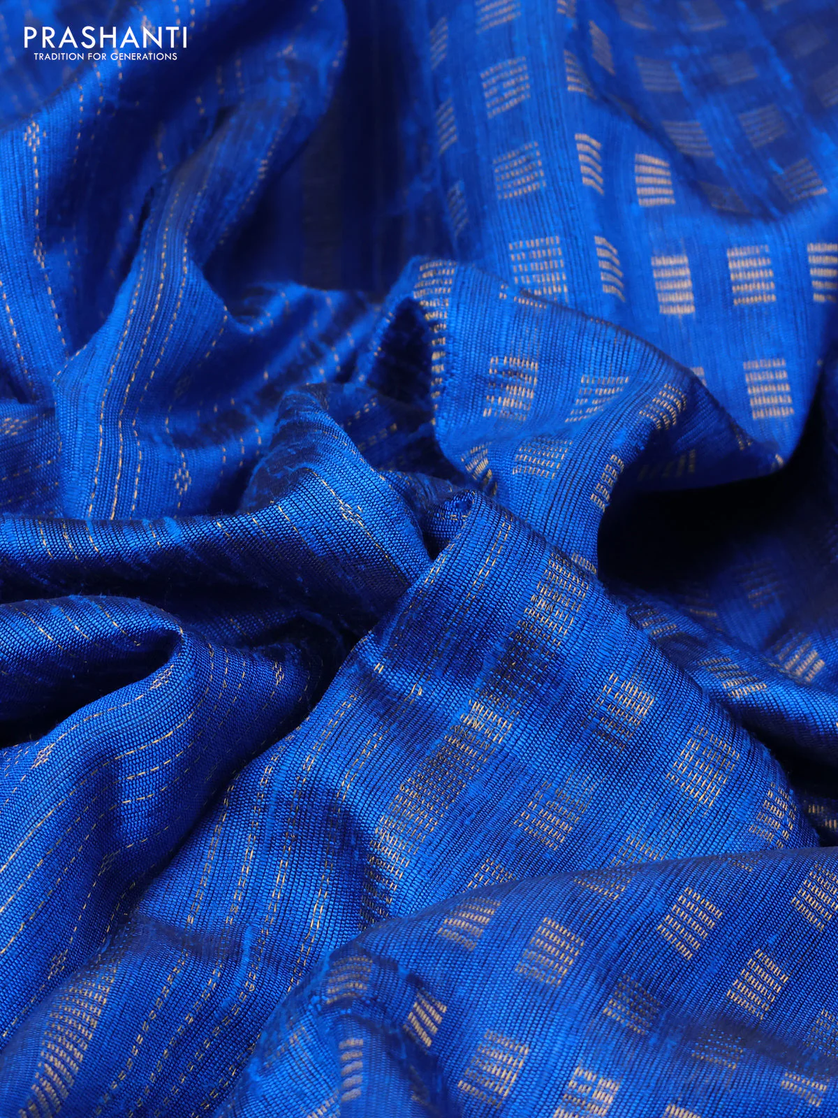 Pure dupion silk saree cs blue with allover zari weaves and zari woven embroidery border - Image 3