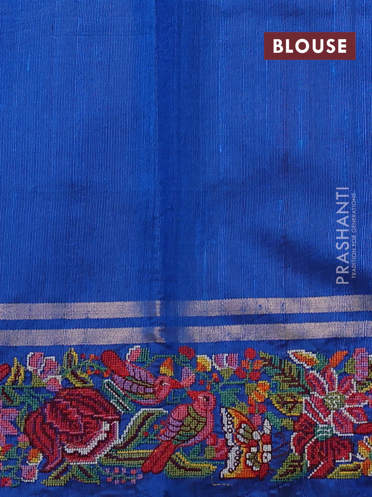 Pure dupion silk saree cs blue with allover zari weaves and zari woven embroidery border - Image 4