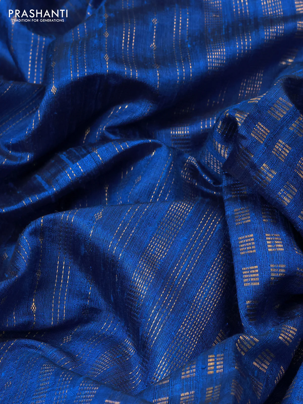 Pure dupion silk saree cs blue with allover zari weaves and zari woven embroidery border - Image 3