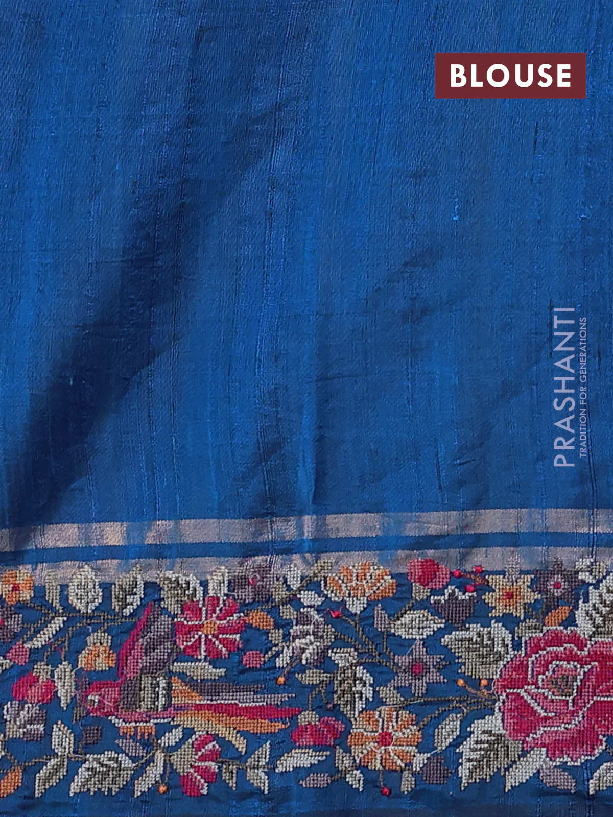 Pure dupion silk saree cs blue with allover zari weaves and zari woven embroidery border - Image 4