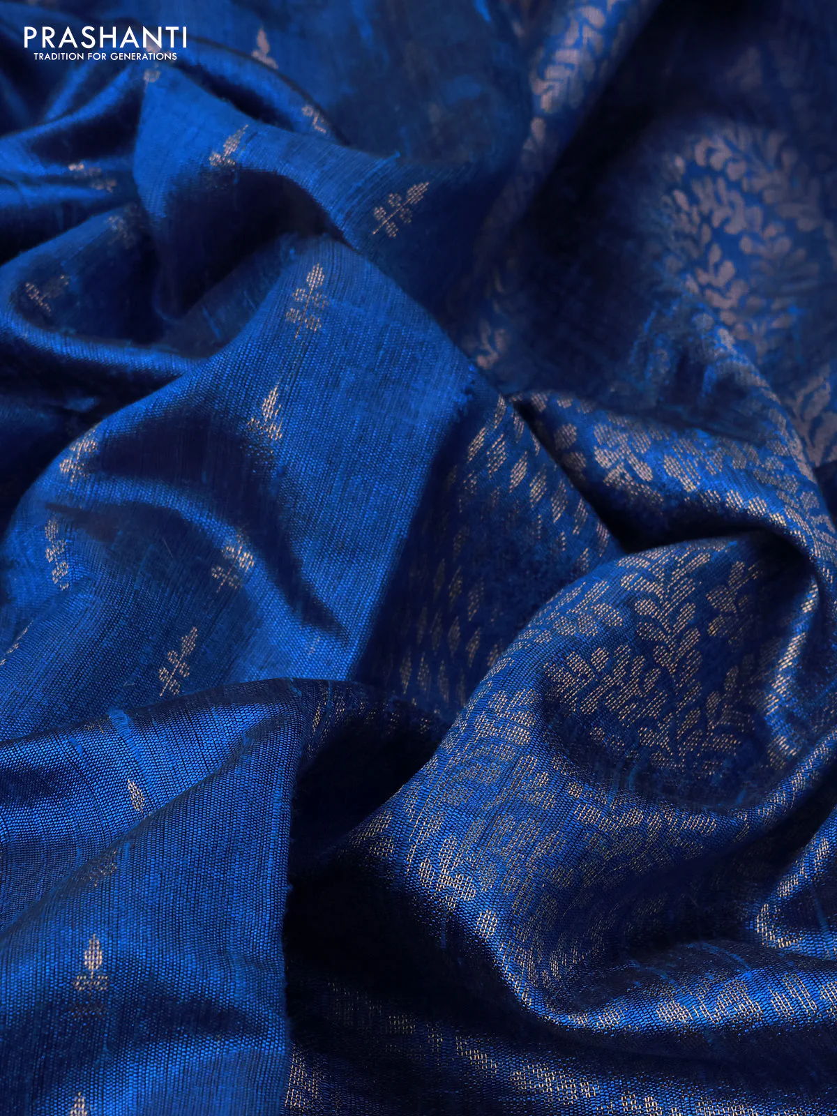 Pure dupion silk saree cs blue with allover zari woven buttas and zari woven embroidery border - Image 3