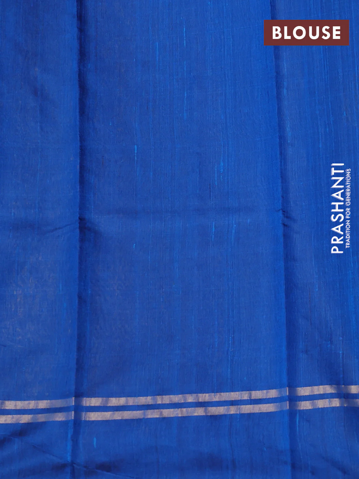 Pure dupion silk saree cs blue with floral zari woven buttas and simple border - Image 3