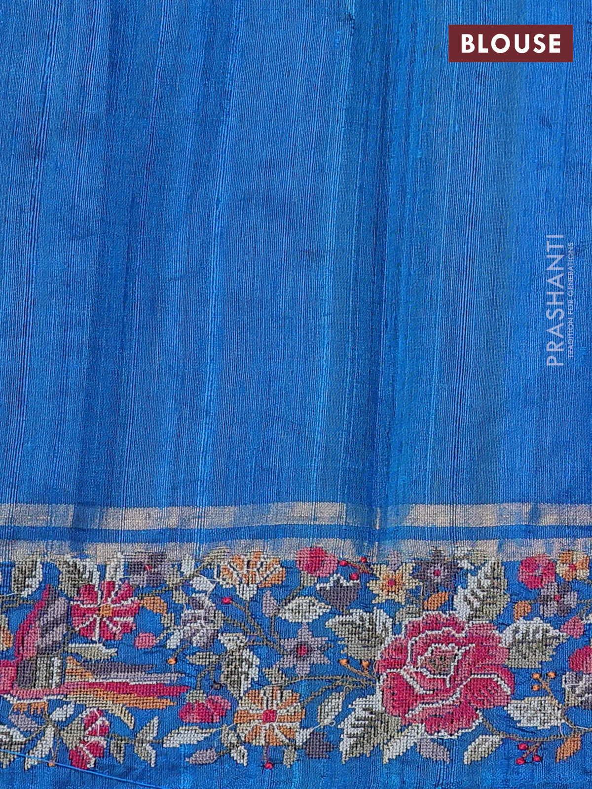 Pure dupion silk saree dark blue and cs blue with allover zari weaves and zari woven embroidery border - Image 4