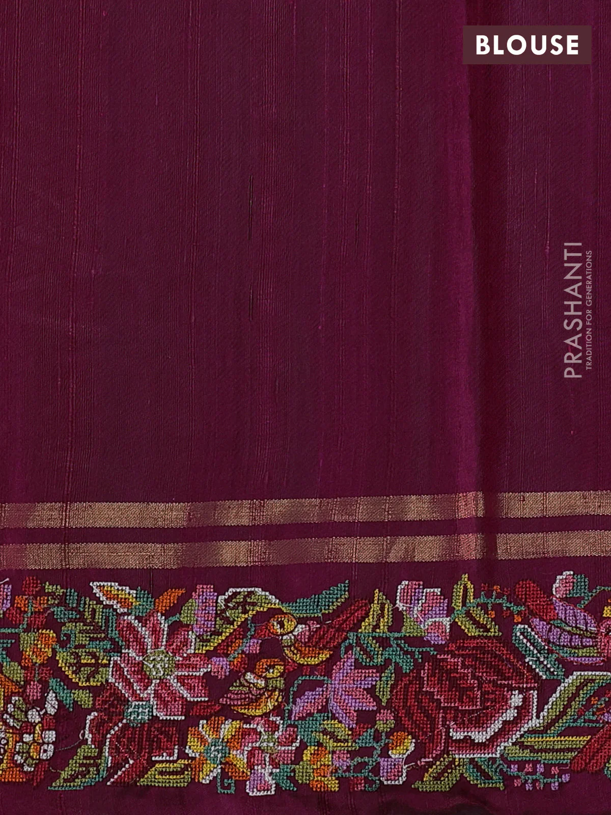 Pure dupion silk saree dark magenta pink with allover zari weaves and zari woven embroidery border - Image 4