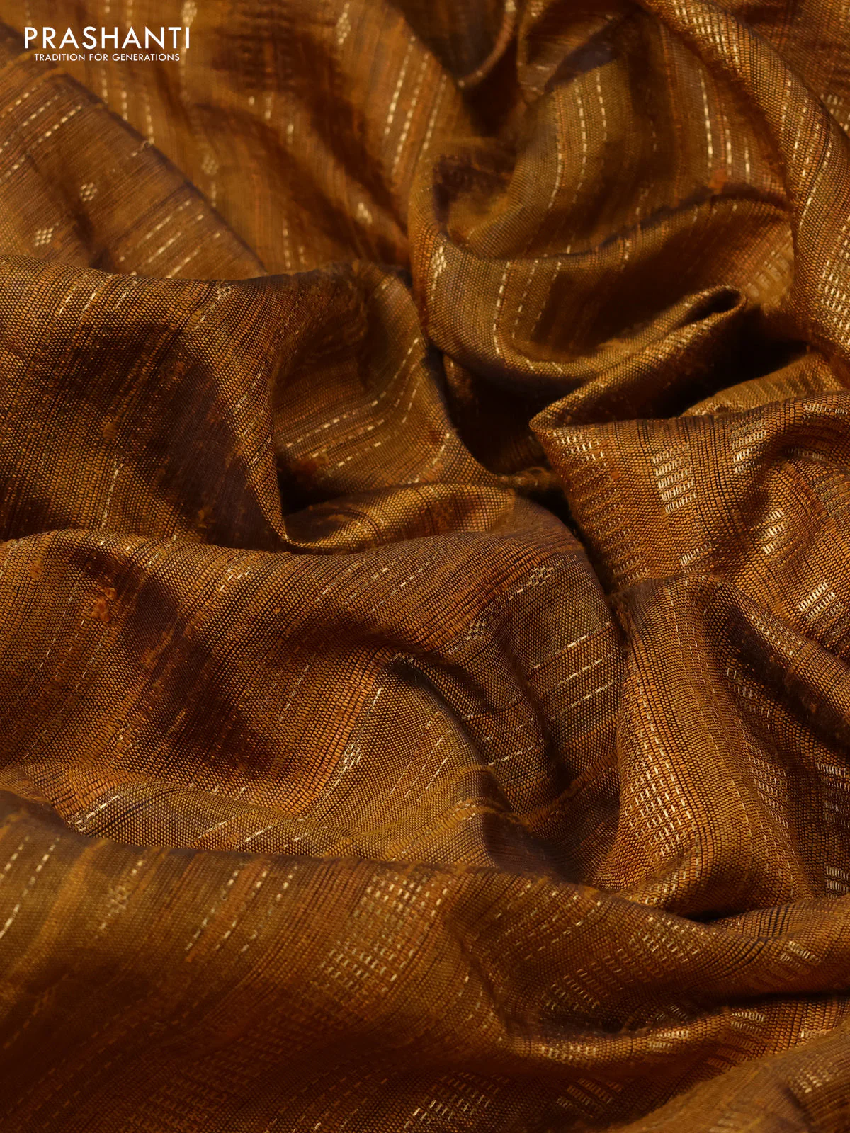 Pure dupion silk saree dark mustard with allover zari weaves and zari woven floral embroidery border - Image 3