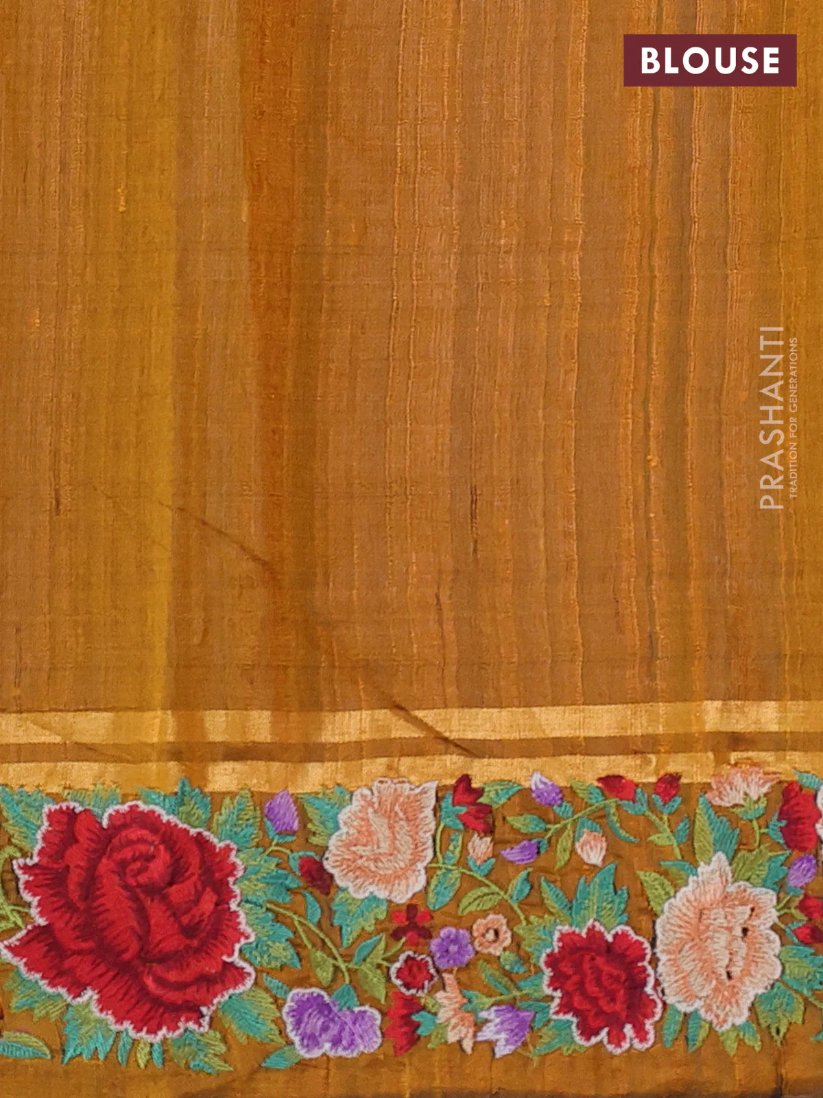 Pure dupion silk saree dark mustard with allover zari weaves and zari woven floral embroidery border - Image 4