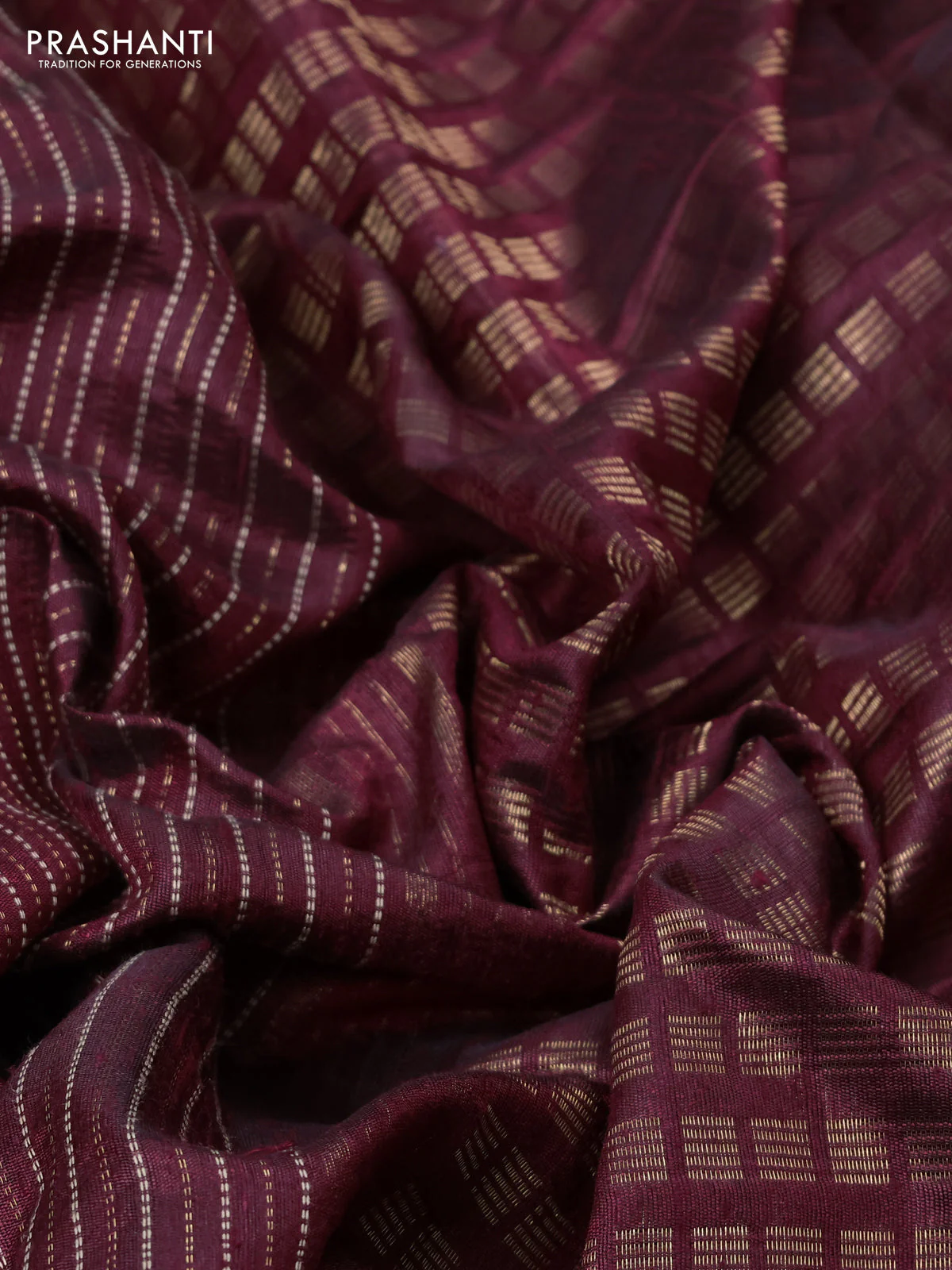 Pure dupion silk saree deep maroon with allover thread & zari weaves and ikat design embroidered border - Image 3