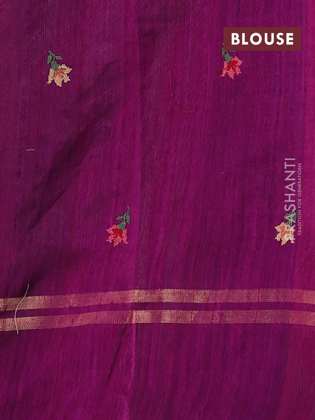 Pure dupion silk saree green and purple with allover zari weaves and zari woven floral embroidery border - Image 4