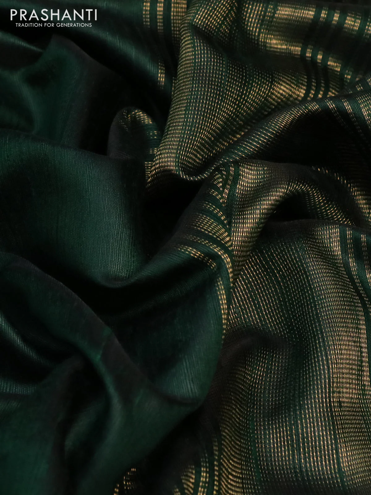 Pure dupion silk saree green with zari woven buttas and zari woven border - Image 3