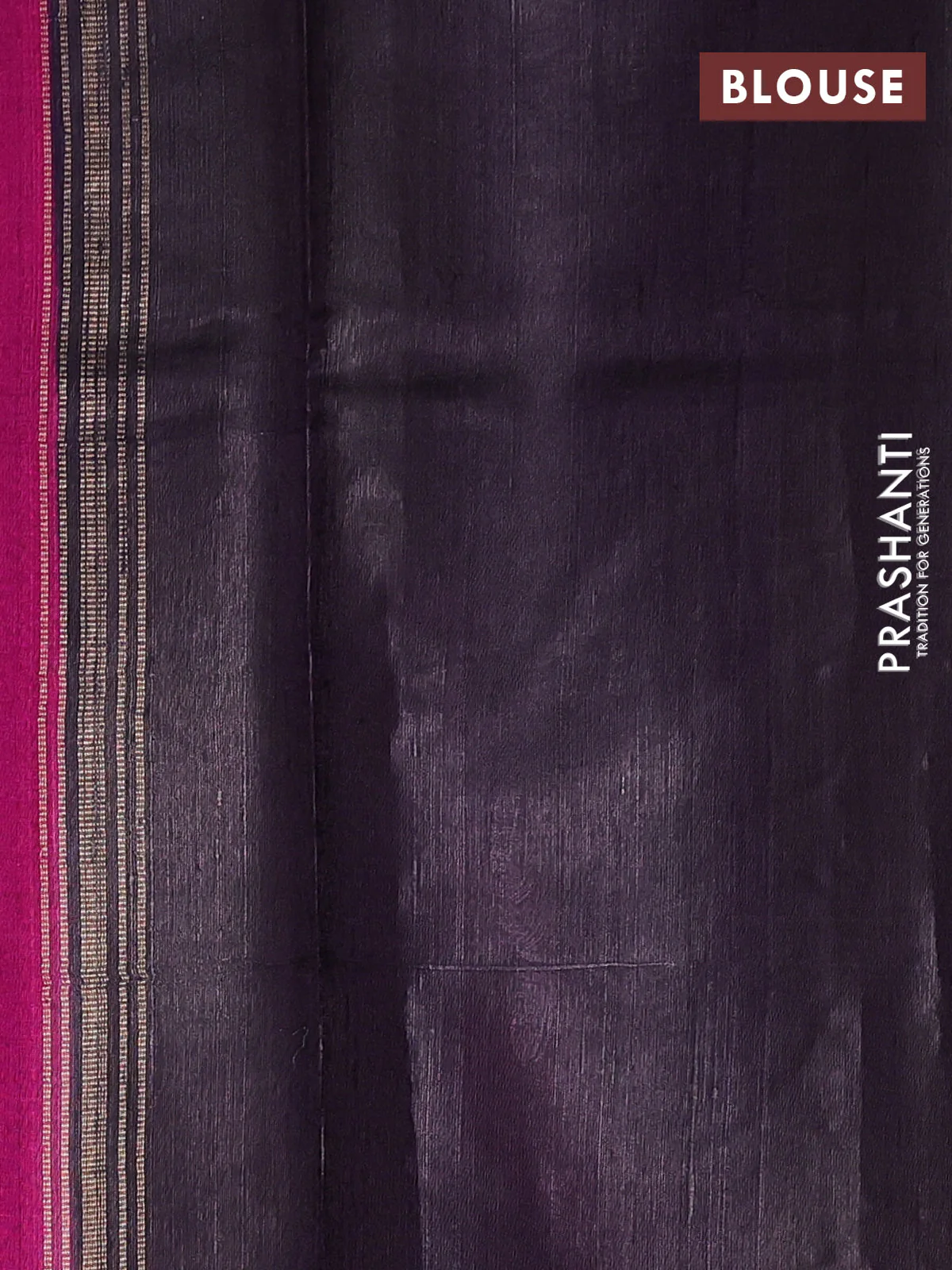 Pure dupion silk saree magenta pink and deep jamun with floral zari woven buttas and zari woven border - Image 3
