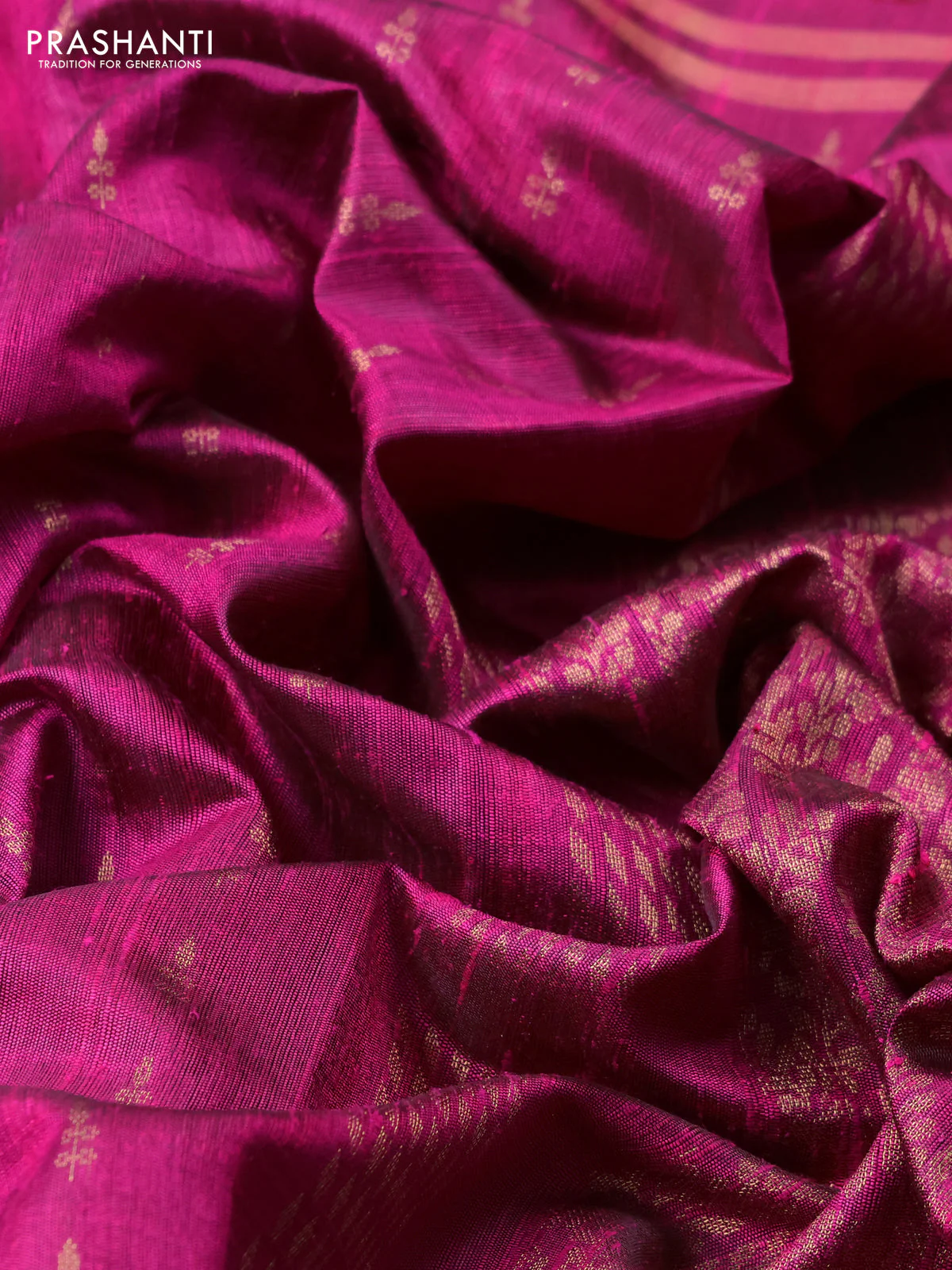 Pure dupion silk saree magenta pink with allover zari woven butta weaves and zari woven embroidery border - Image 3