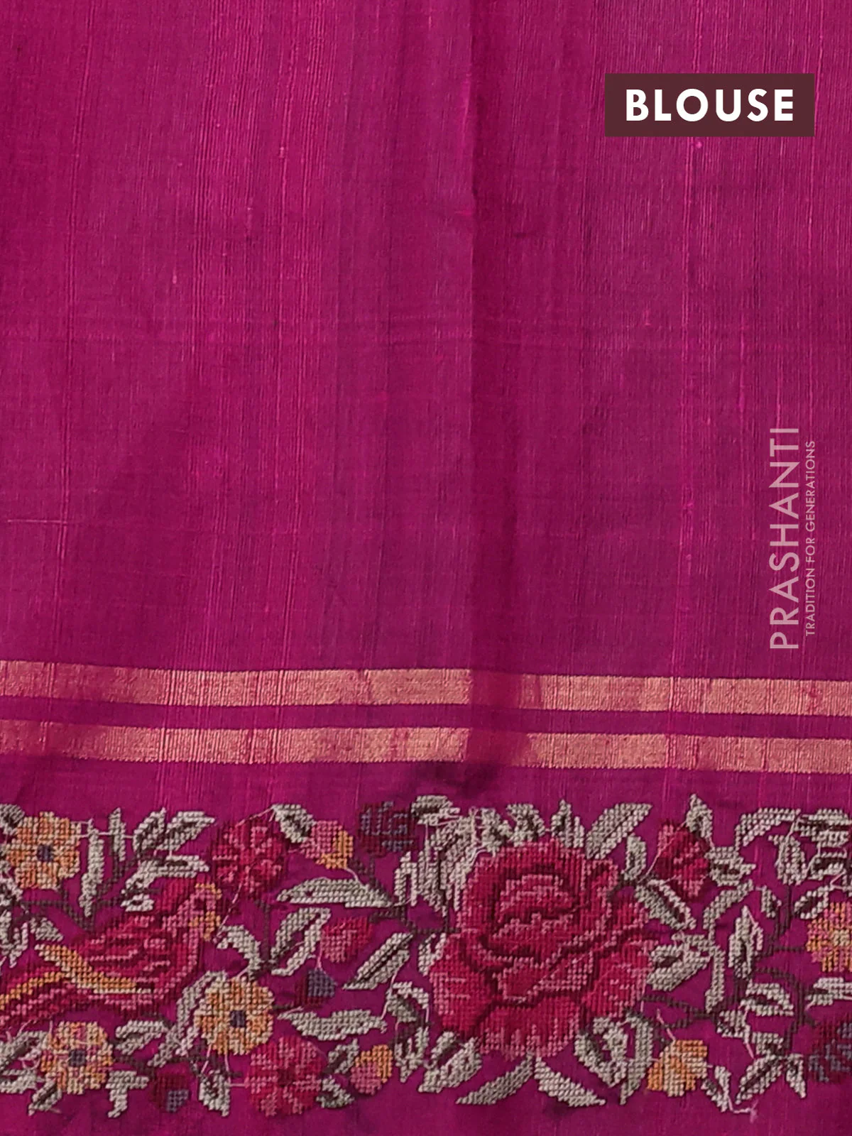Pure dupion silk saree magenta pink with allover zari woven butta weaves and zari woven embroidery border - Image 4
