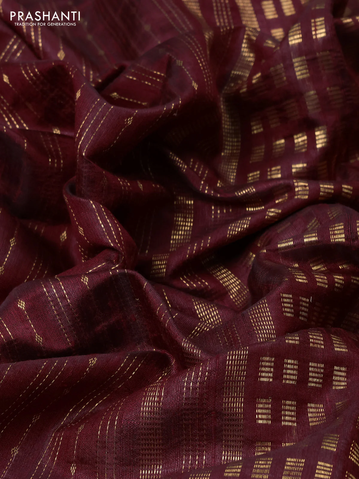 Pure dupion silk saree maroon with allover zari weaves and zari woven floral embroidery border - Image 3