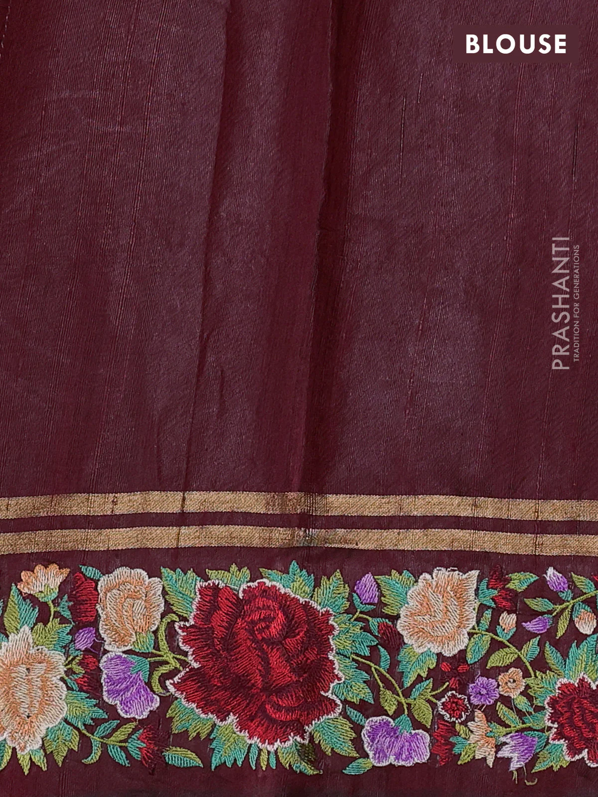 Pure dupion silk saree maroon with allover zari weaves and zari woven floral embroidery border - Image 4