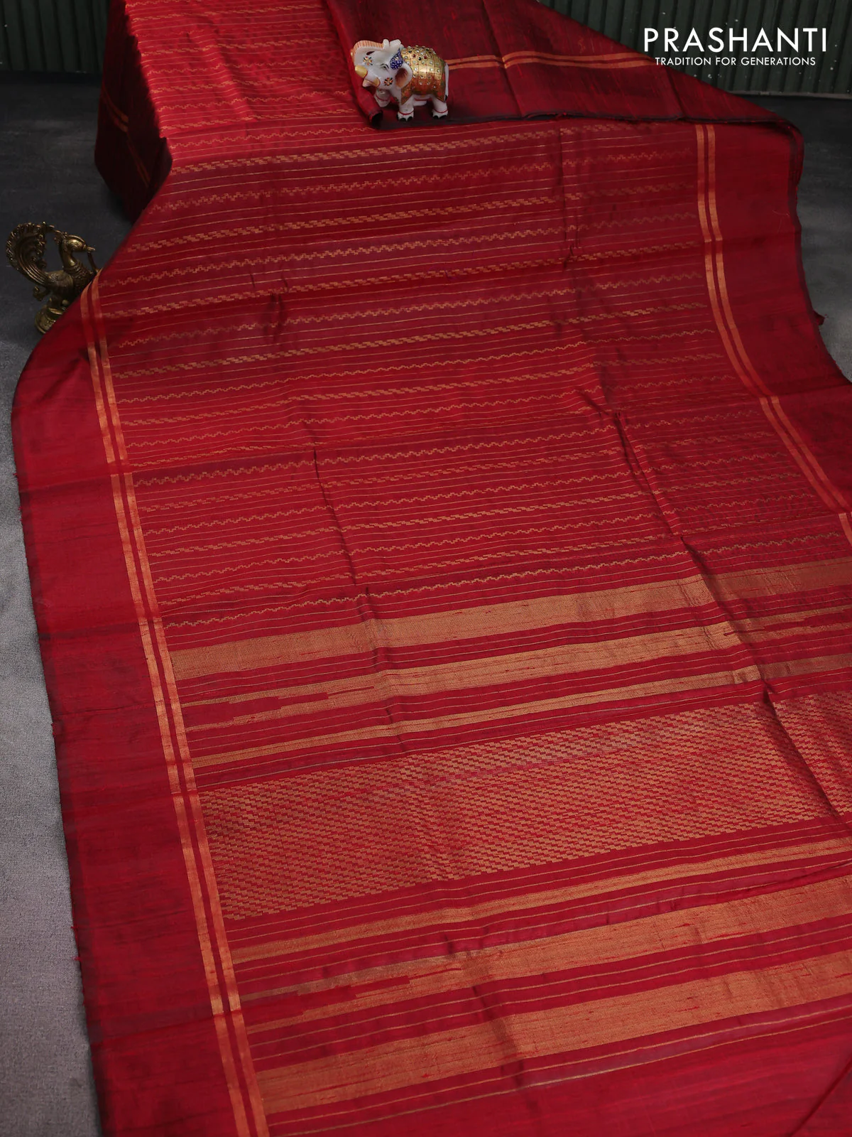 Pure dupion silk saree maroon with allover zari weaves and zari woven simple border - Image 2