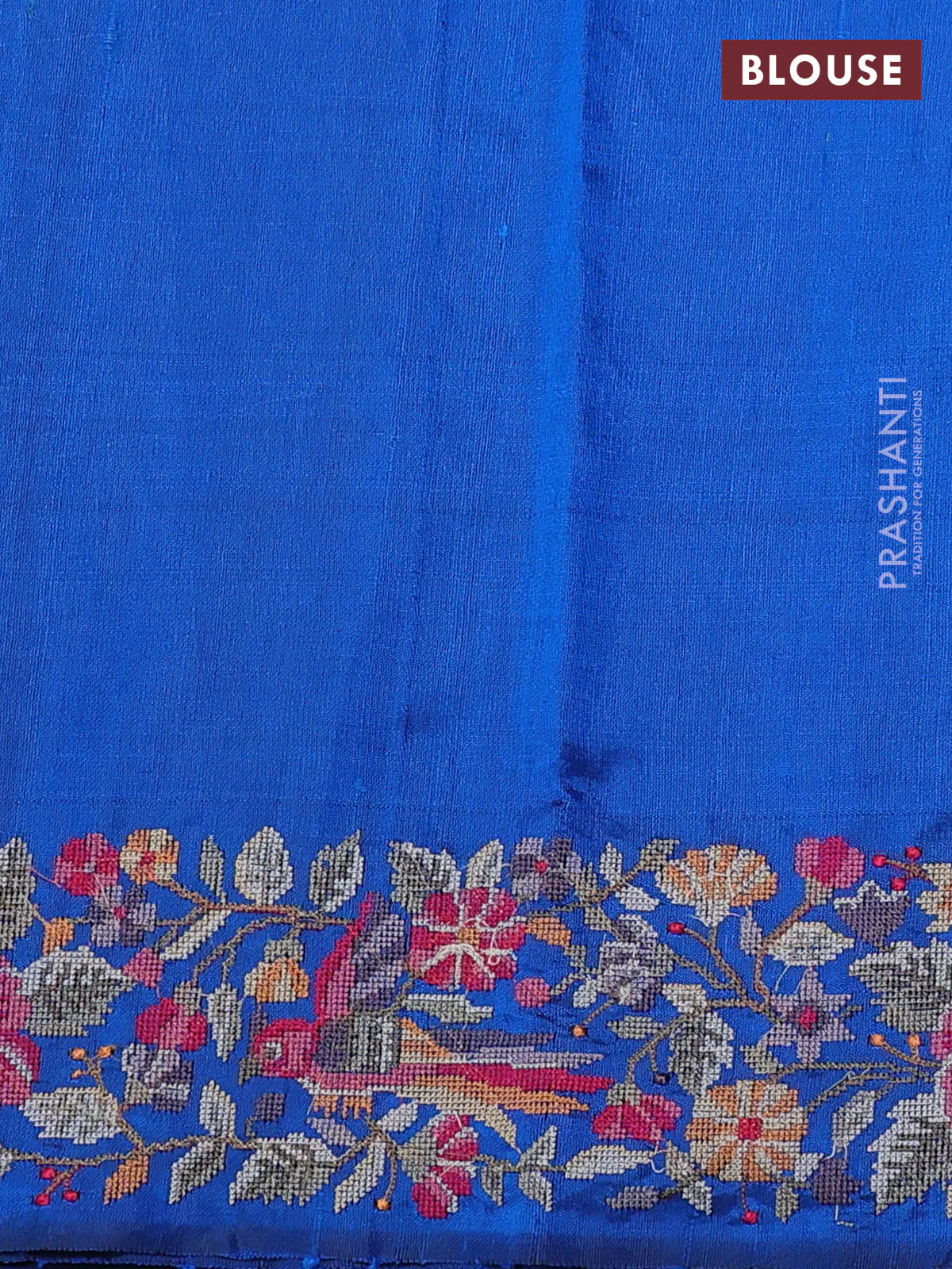 Pure dupion silk saree navy blue and cs blue with allover zari woven buttas and temple design embroidery border - Image 4