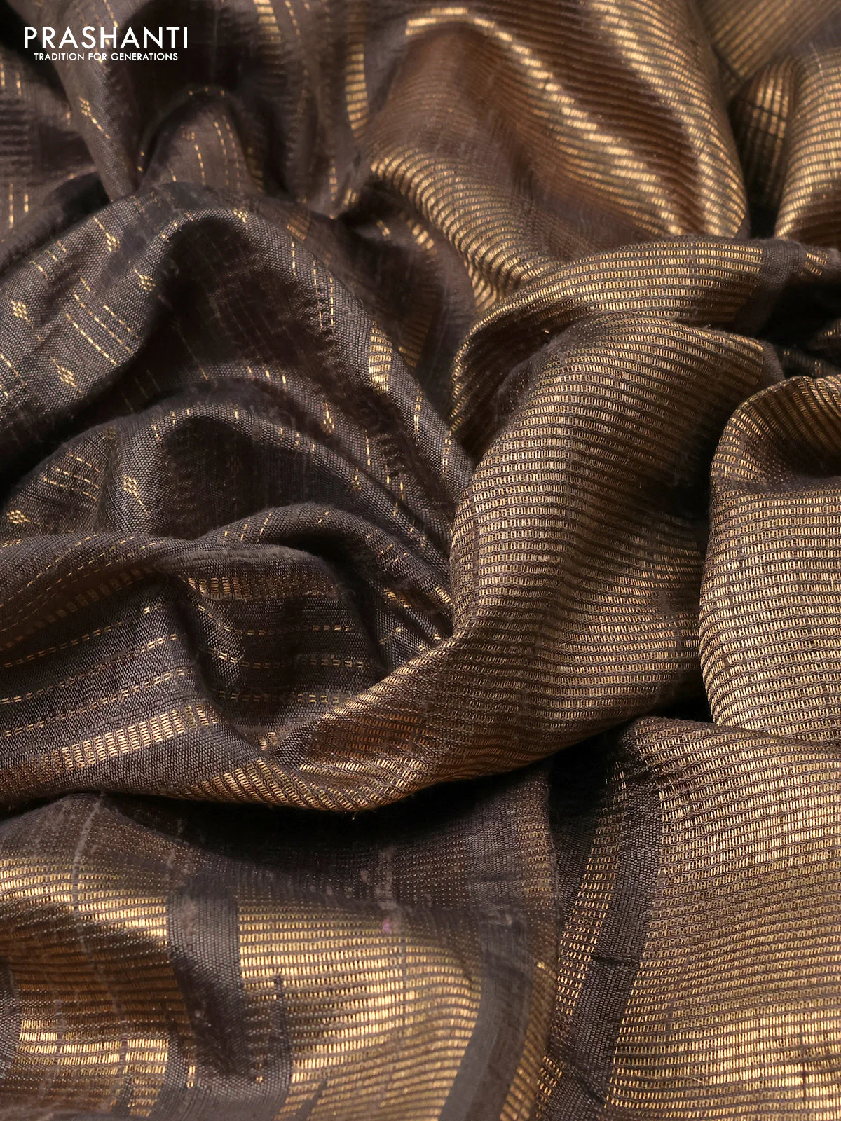 Pure dupion silk saree olive green shade with allover zari weaves and zari woven embroidery border - Image 3