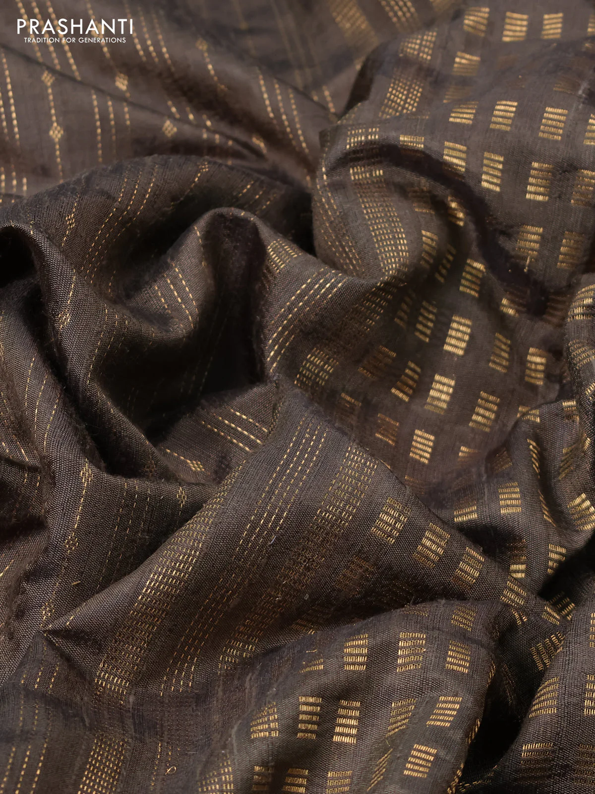 Pure dupion silk saree olive green with allover zari weaves and zari woven embroidery border - Image 3