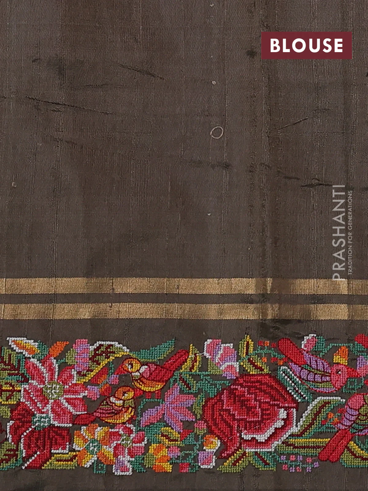 Pure dupion silk saree olive green with allover zari weaves and zari woven embroidery border - Image 4