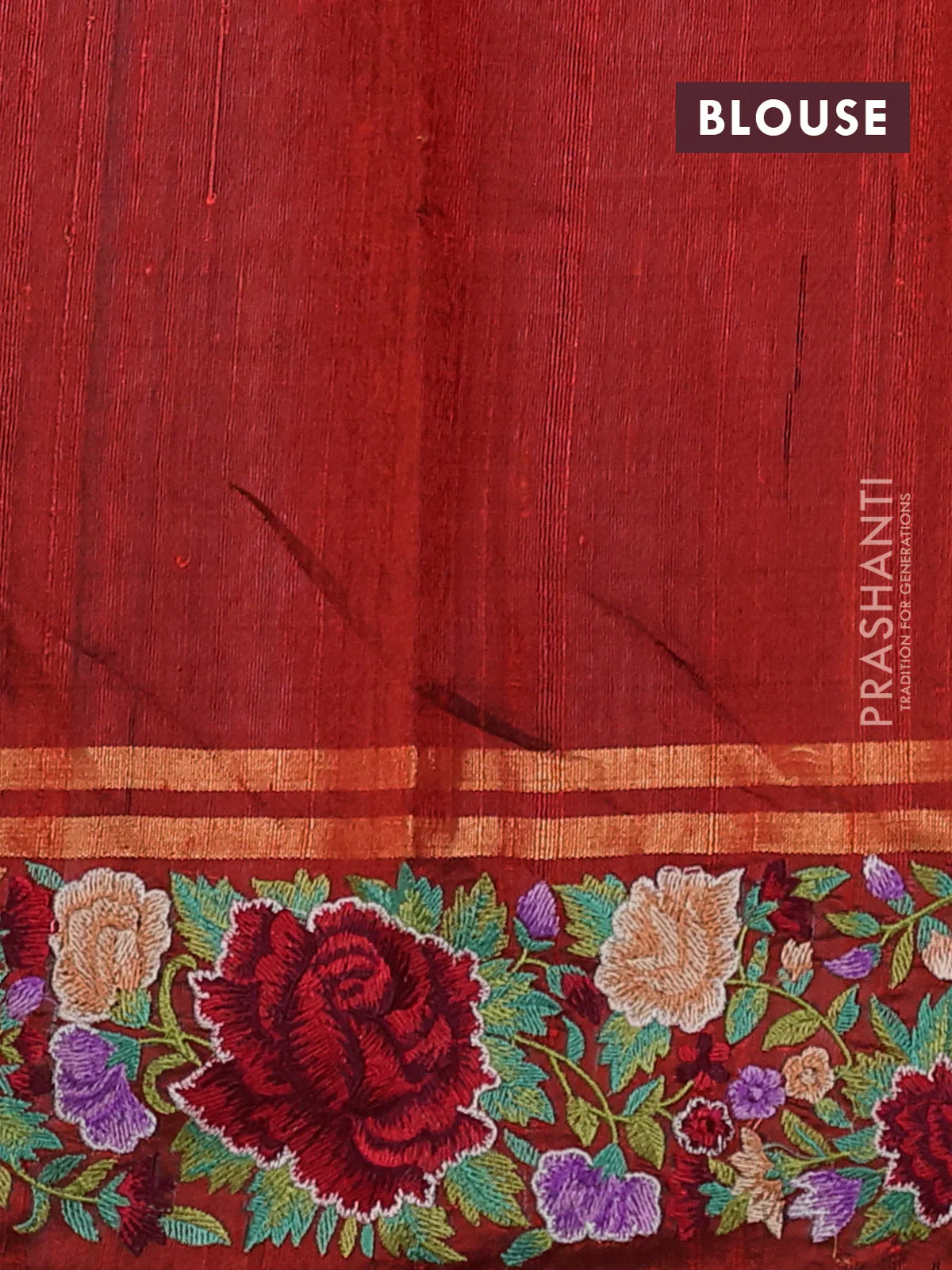 Pure dupion silk saree orange with allover zari weaves and zari woven floral embroidery border - Image 4