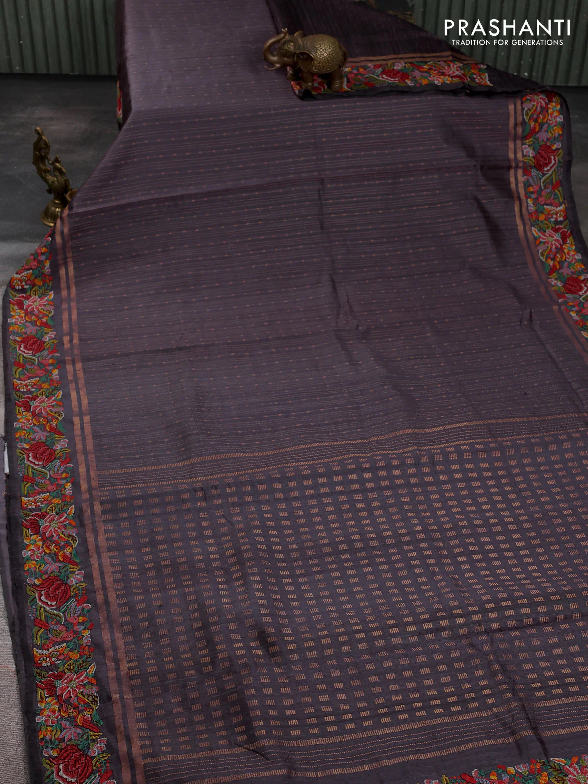 Pure dupion silk saree pastel purple shade with allover zari weaves and zari woven embroidery border - Image 2