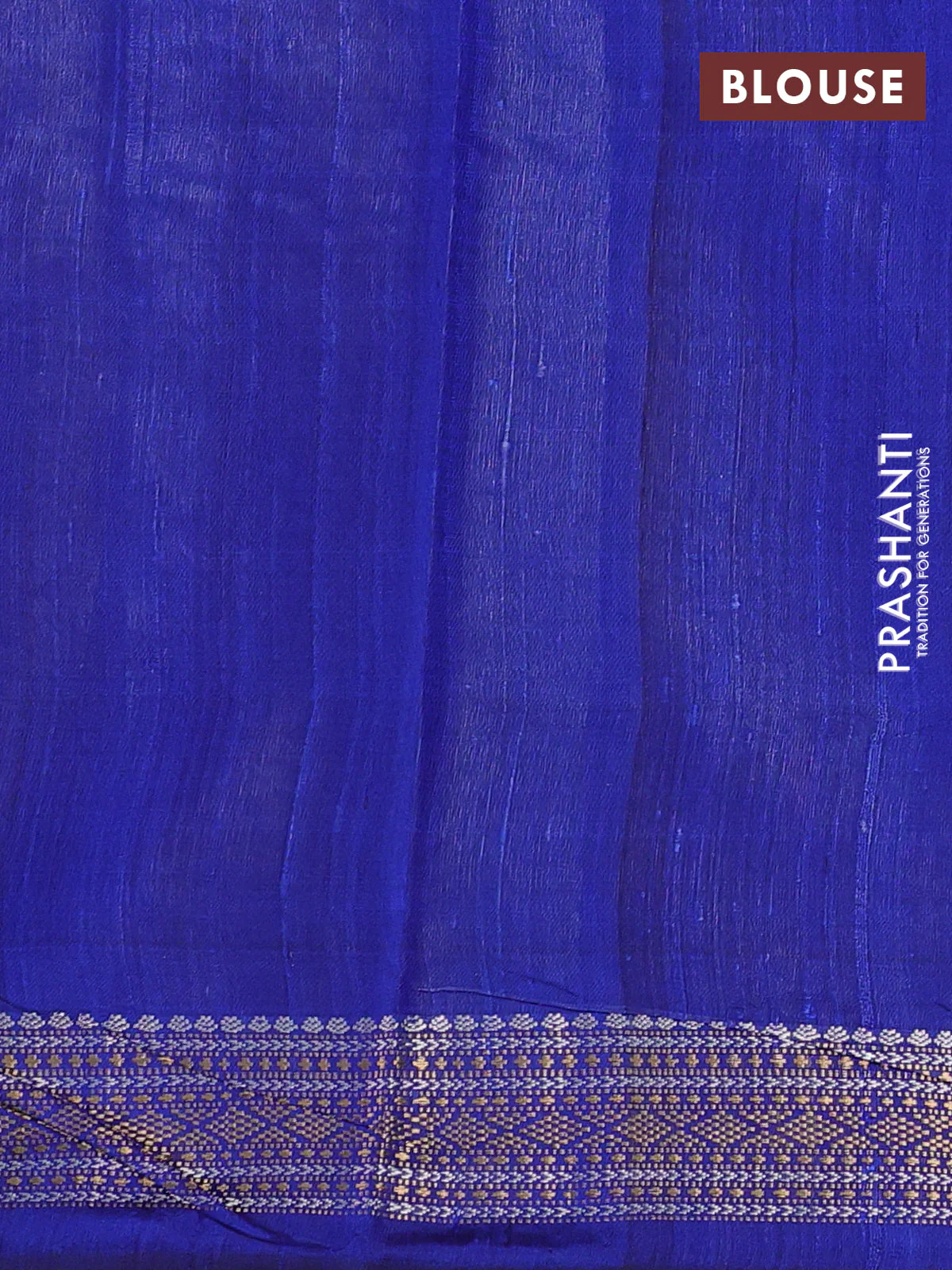 Pure dupion silk saree pink and blue with plain body and temple design zari woven border - Image 3