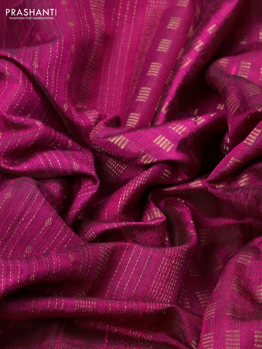Pure dupion silk saree pink with allover zari weaves and zari woven floral embroidery border - Image 3