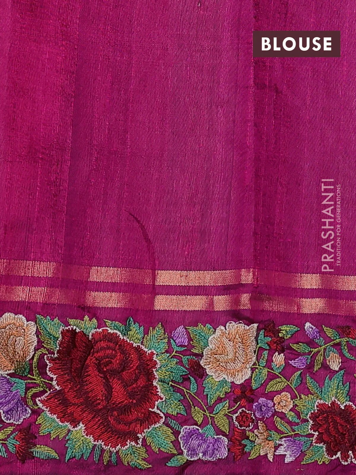 Pure dupion silk saree pink with allover zari woven butta weaves and zari woven floral embroidery border - Image 4