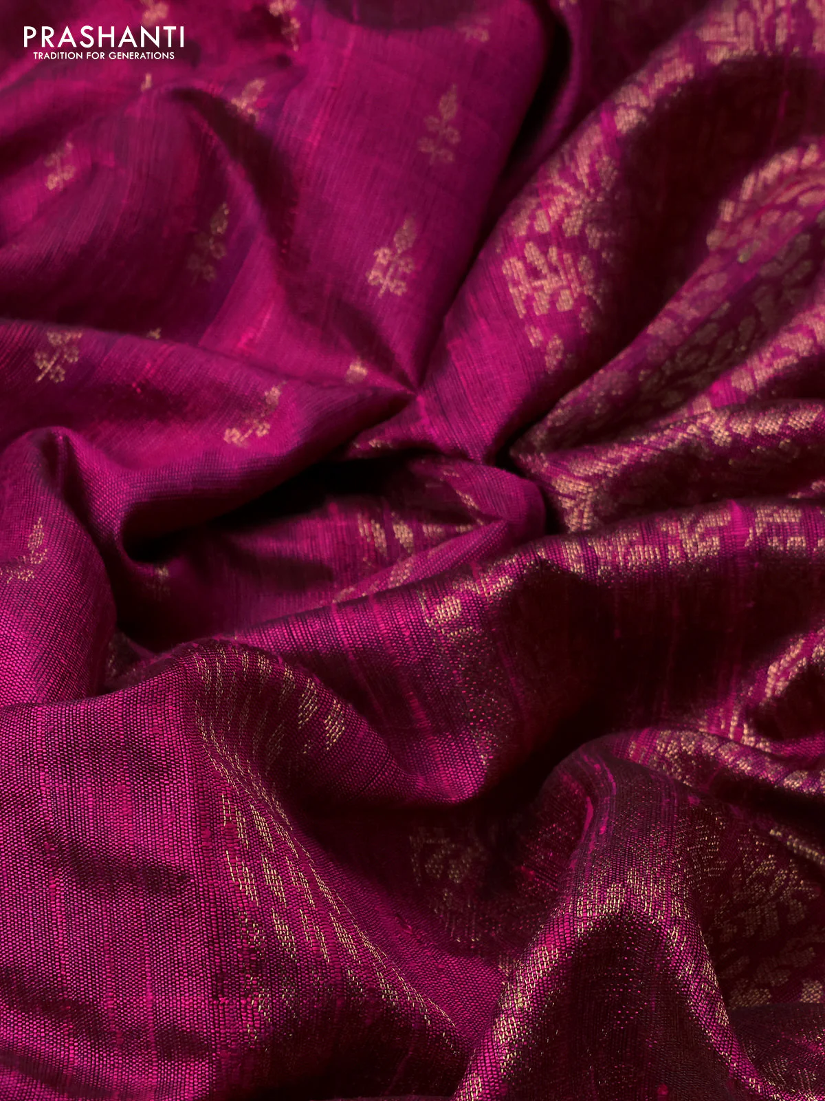 Pure dupion silk saree pink with allover zari woven buttas and zari woven floral embroidery border - Image 3