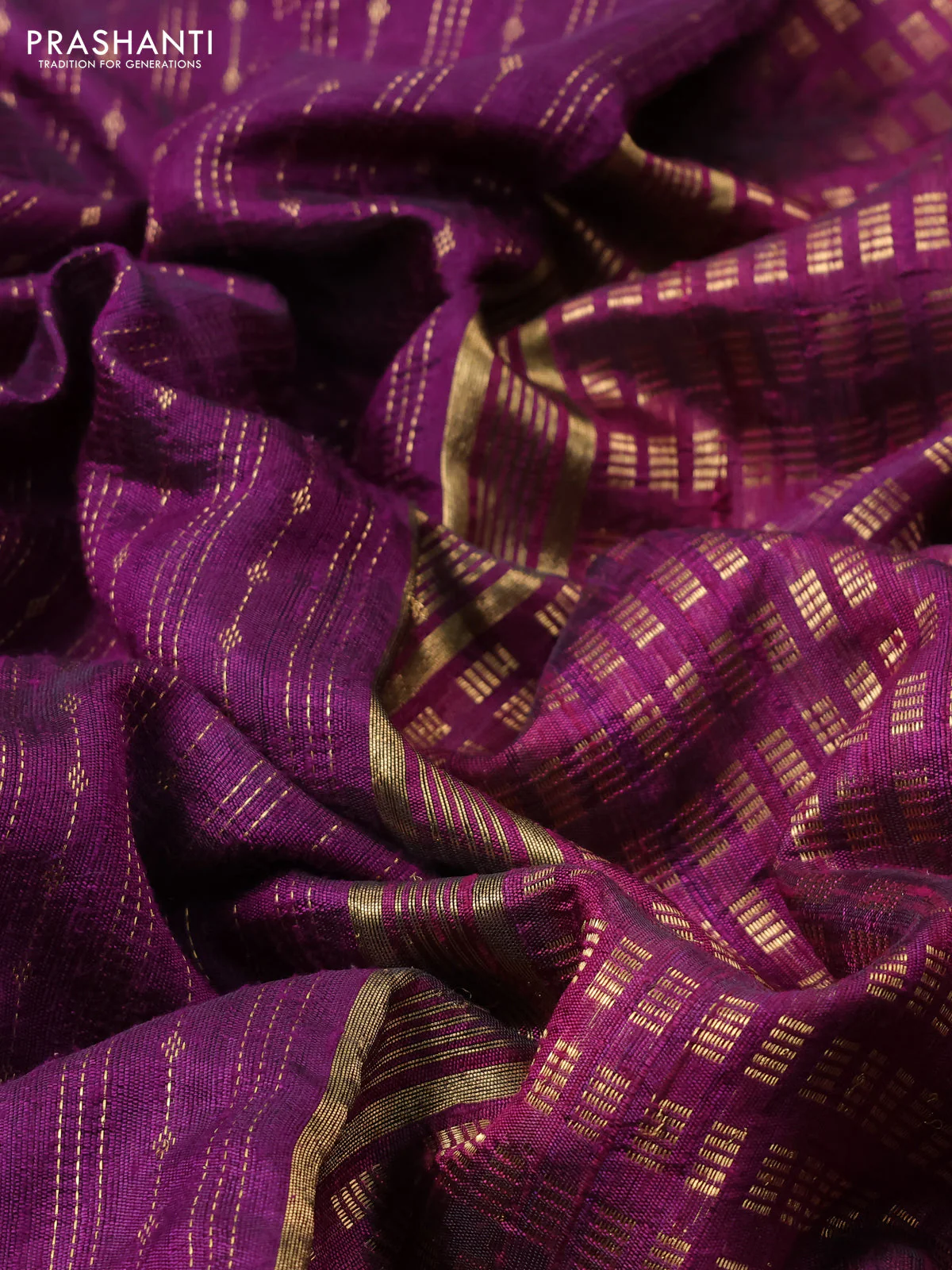 Pure dupion silk saree purple and pink with allover zari weaves and zari woven embroidery border - Image 3