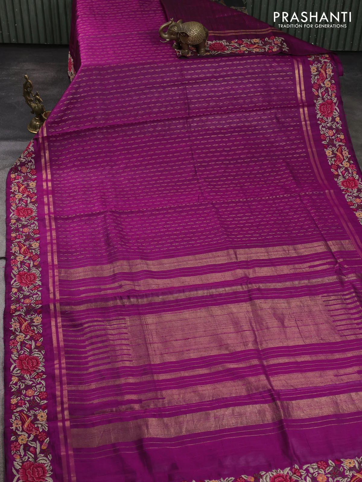 Pure dupion silk saree purple shade with allover zari weaves and zari woven embroidery border - Image 2
