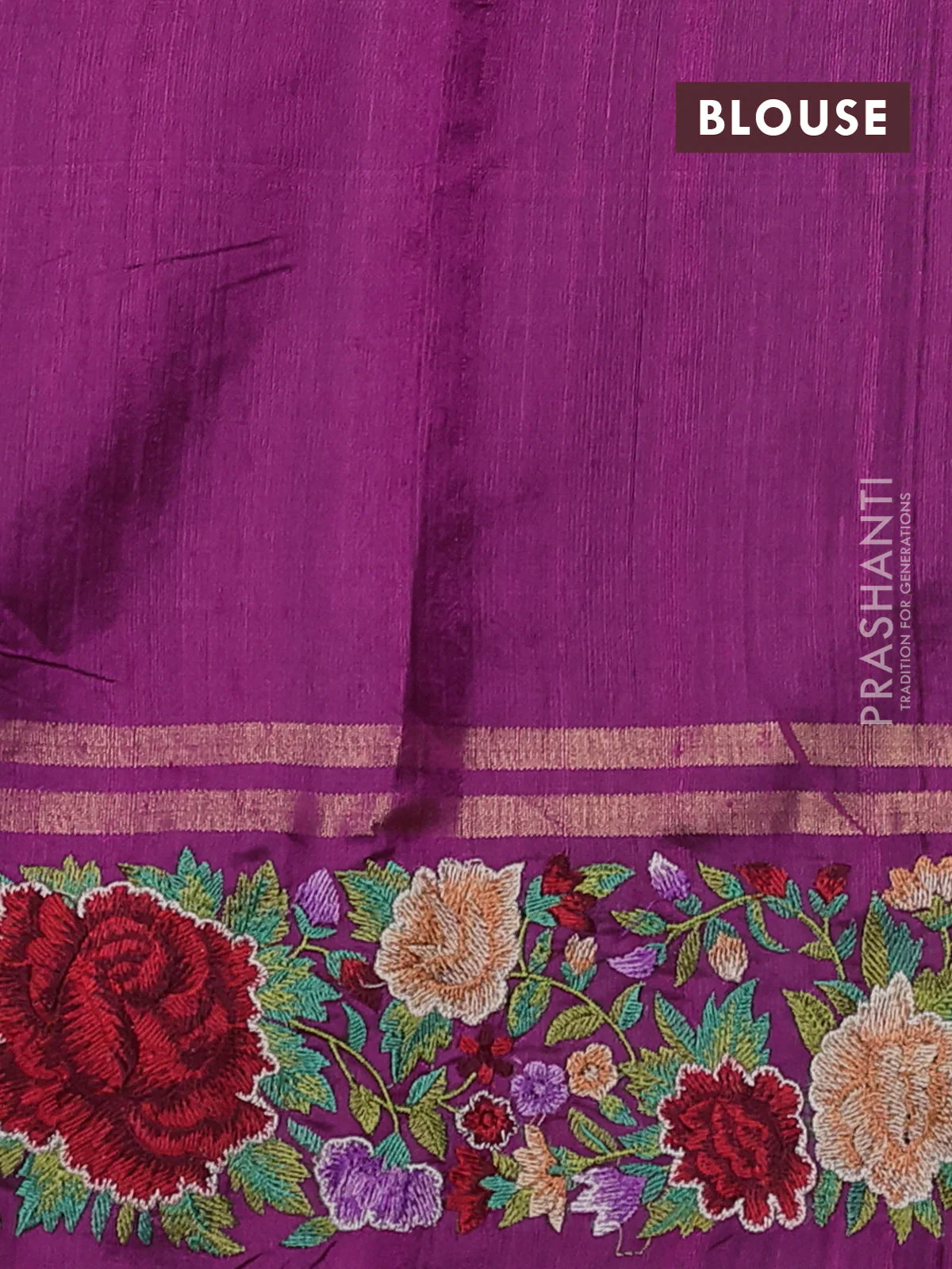 Pure dupion silk saree purple with allover zari weaves and zari woven floral embroidery border - Image 4