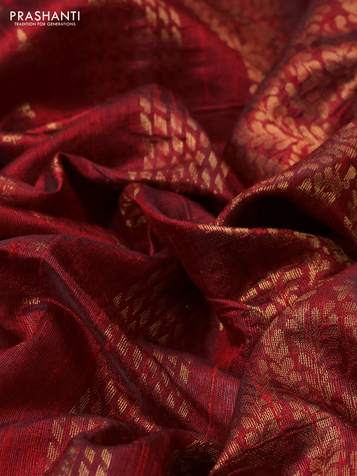 Pure dupion silk saree red with allover zari woven buttas and zari woven embroidery border - Image 3