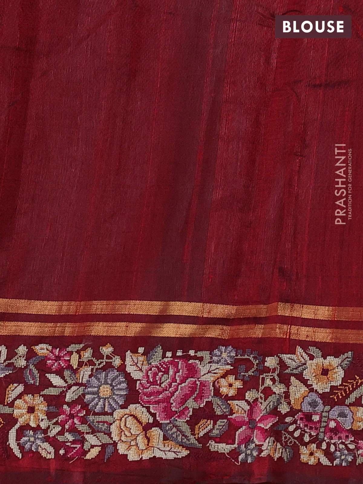 Pure dupion silk saree red with allover zari woven buttas and zari woven embroidery border - Image 4