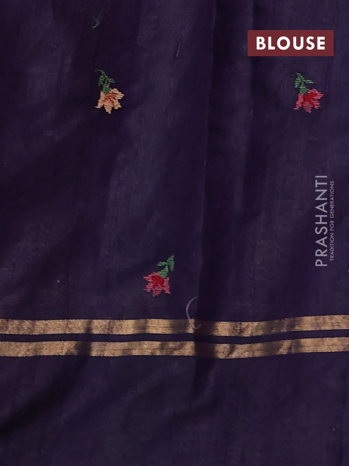 Pure dupion silk saree rustic orange and deep violet with allover zari weaves and zari woven floral embroidery border - Image 4