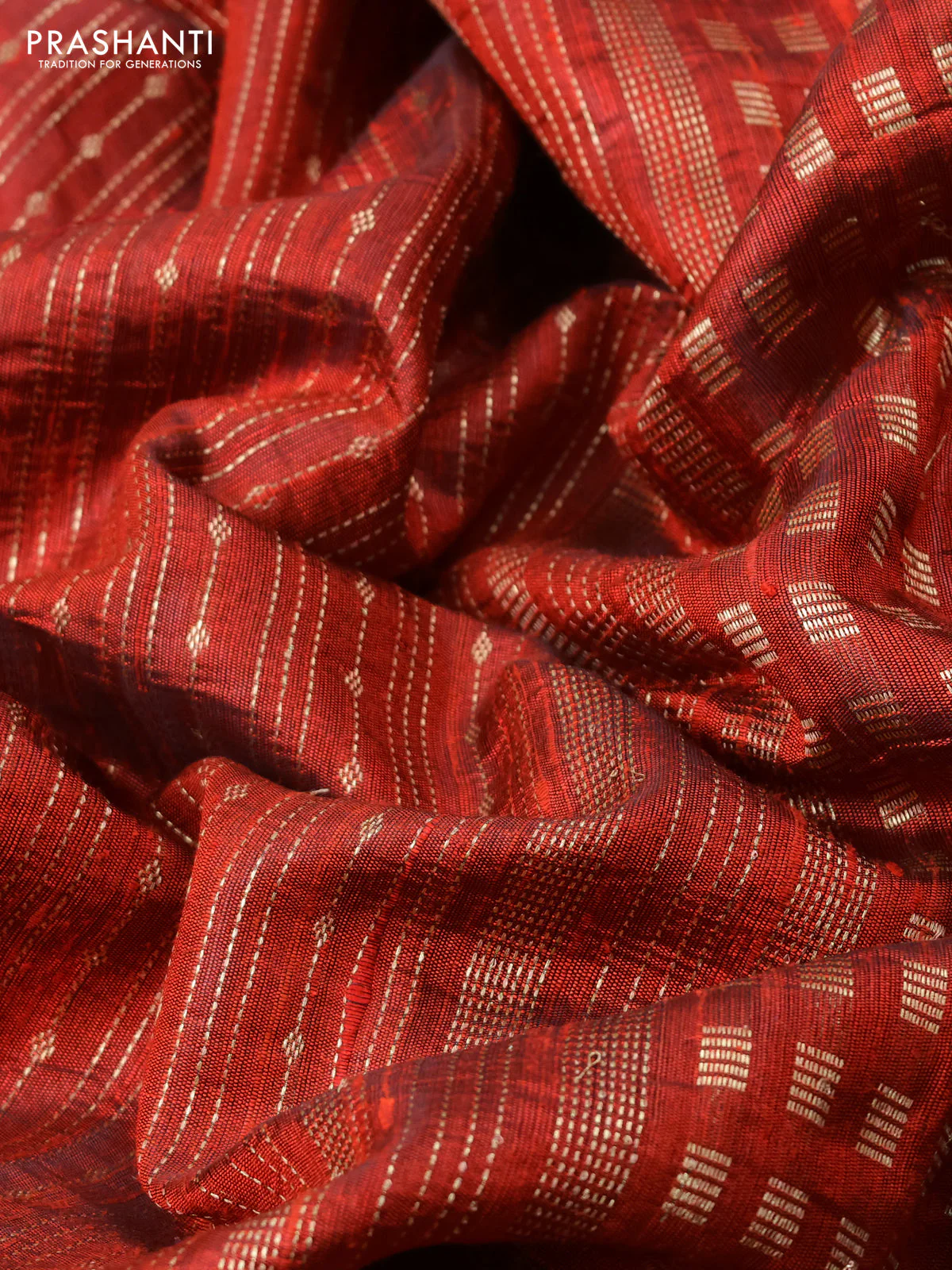 Pure dupion silk saree rustic orange with allover zari weaves and zari woven embroidery border - Image 3
