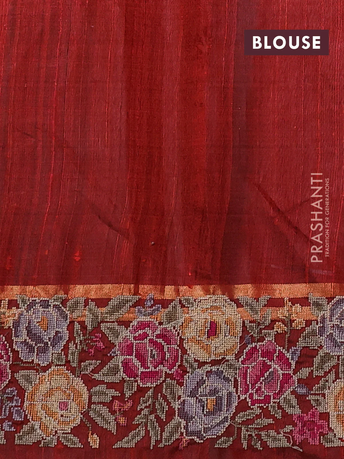 Pure dupion silk saree rustic orange with allover zari woven buttas and zari woven floral embroidery border - Image 4