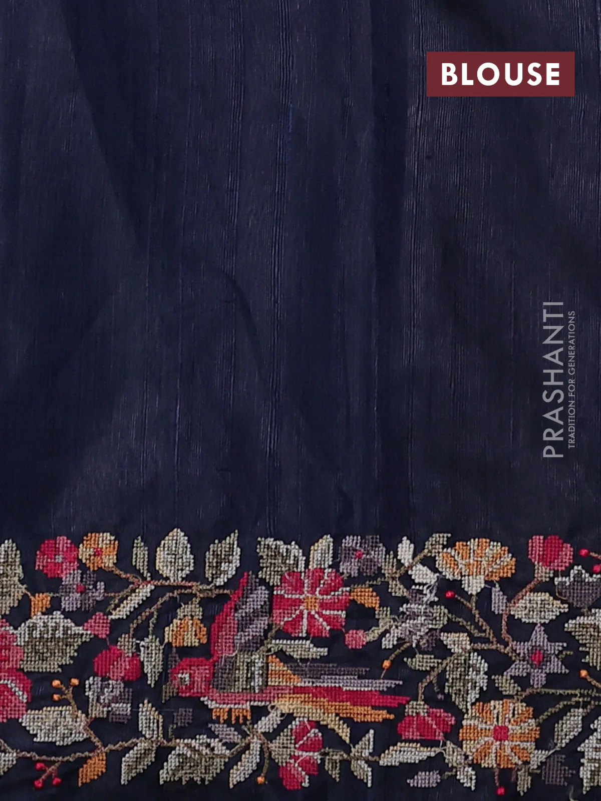 Pure dupion silk saree sap green and navy blue with allover zari woven buttas and temple design embroidery border - Image 4