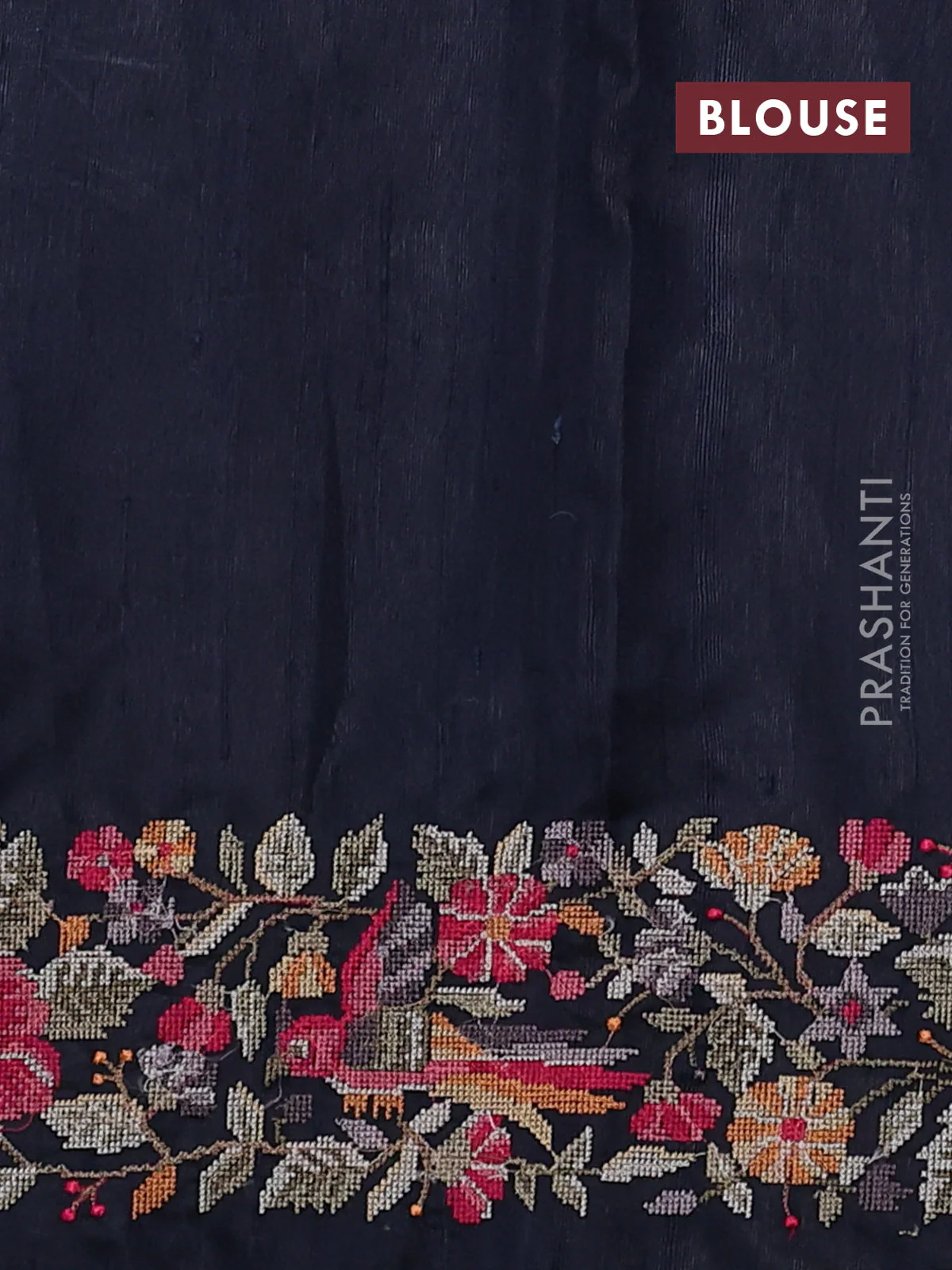 Pure dupion silk saree sap green and navy blue with allover zari woven buttas and zari woven embroidery border - Image 4