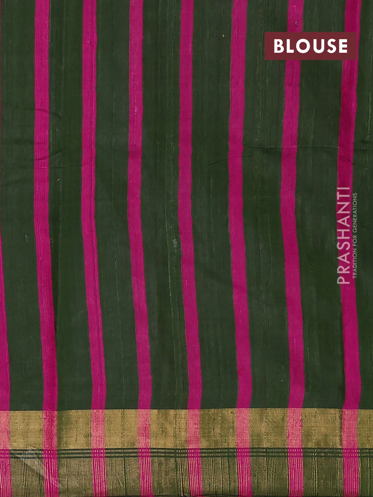 Pure dupion silk saree sap green and pink with plain body and temple design zari woven border - Image 3