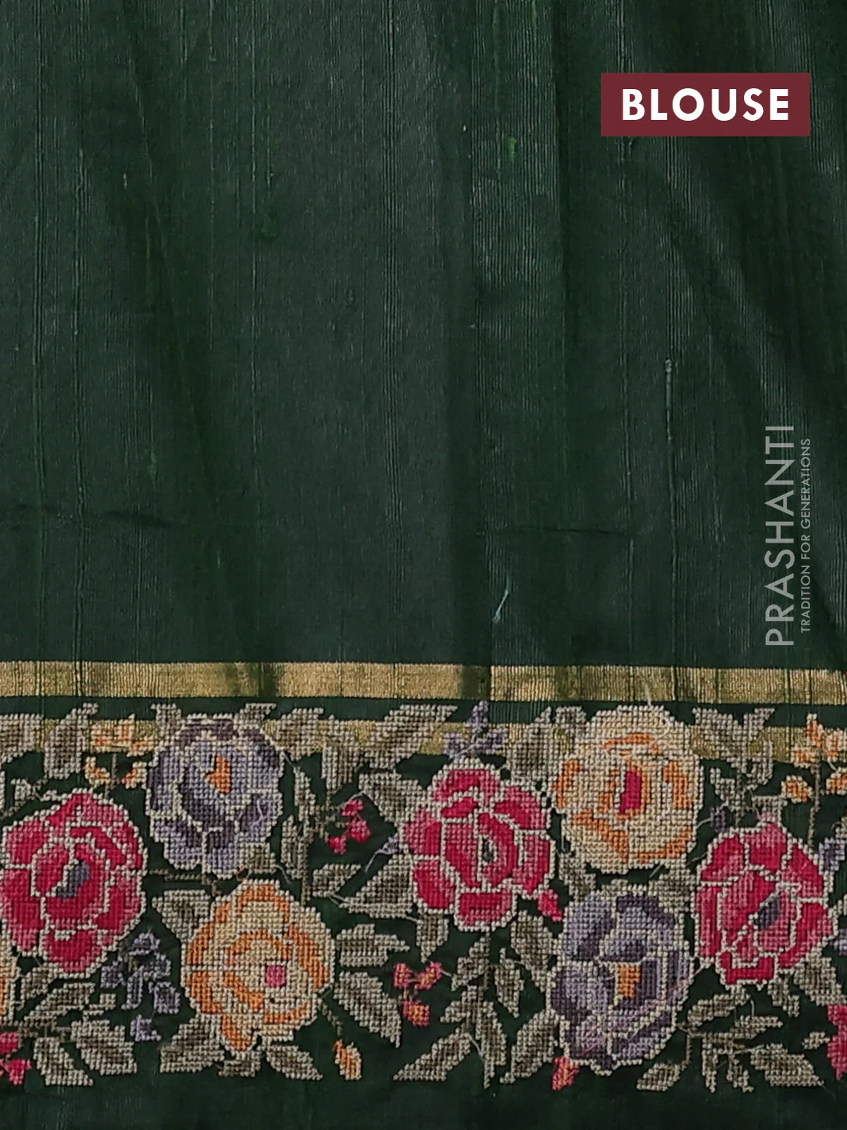 Pure dupion silk saree sap green with allover zari woven buttas and zari woven floral embroidery border - Image 4