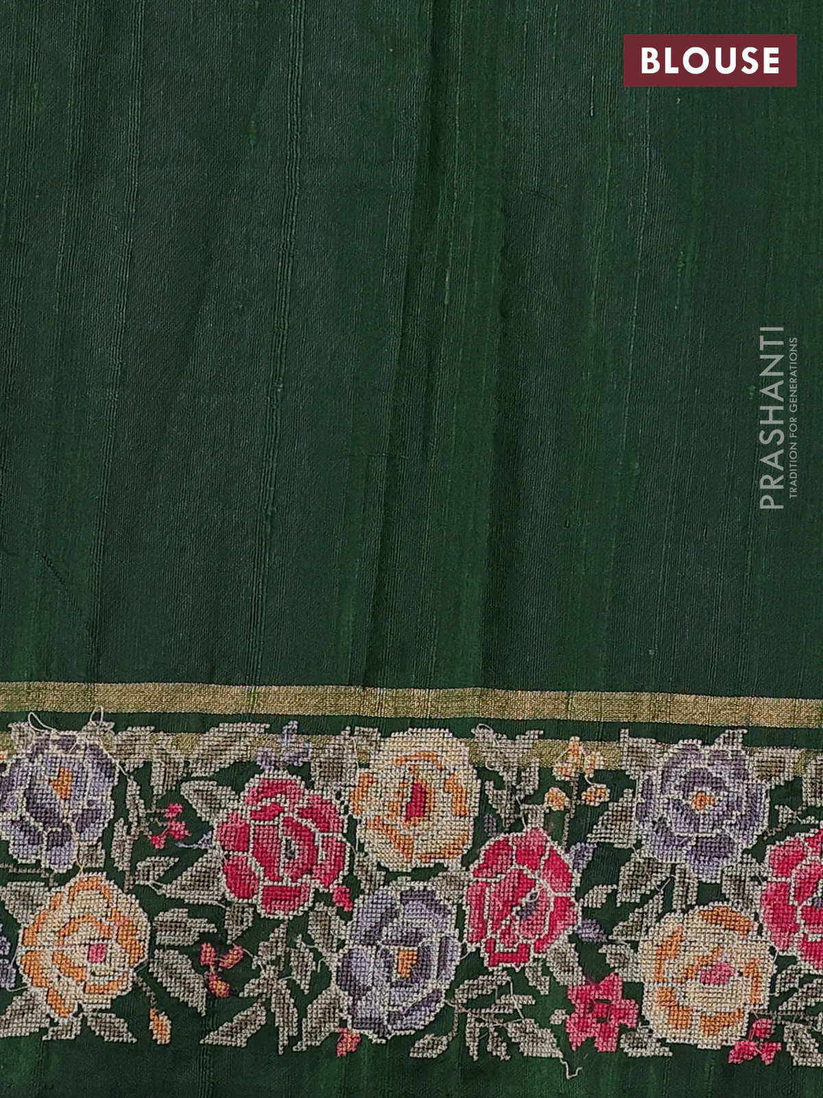 Pure dupion silk saree sap green with allover zari woven buttas and zari woven floral embroidery border - Image 4