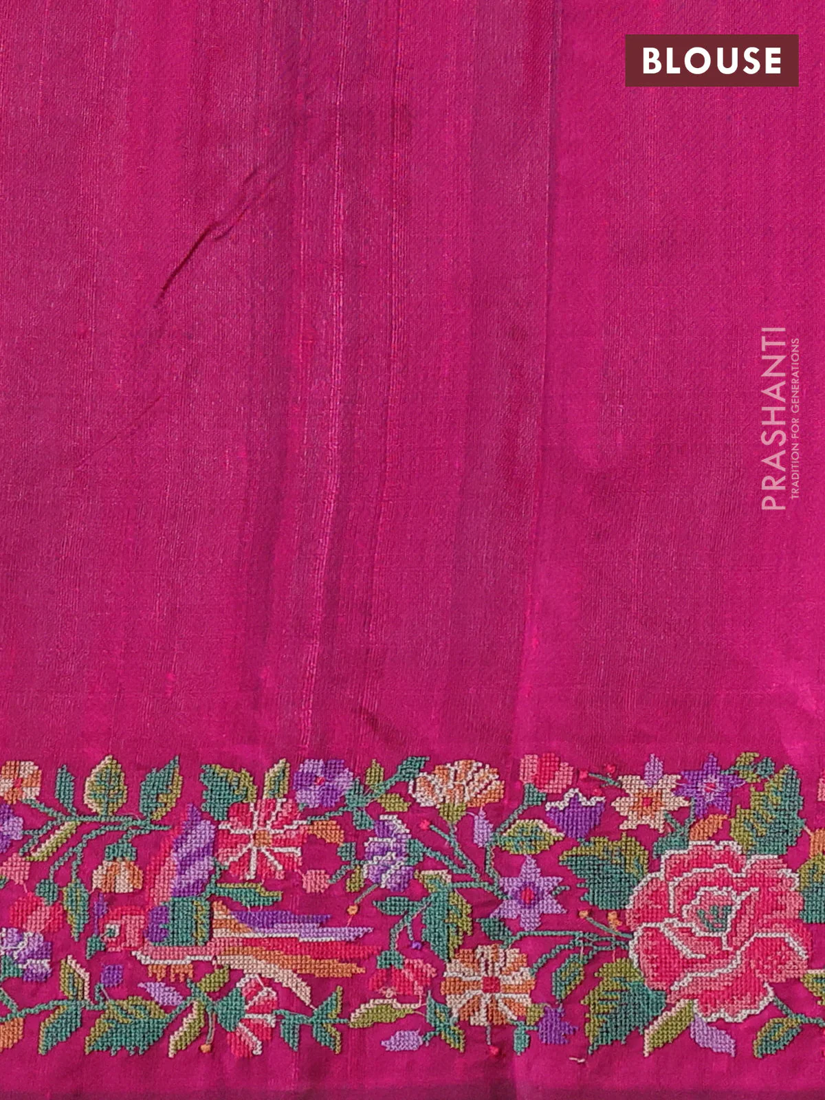 Pure dupion silk saree teal green and magenta pink with thread & zari woven leaf buttas and temple design embroidery border - Image 4