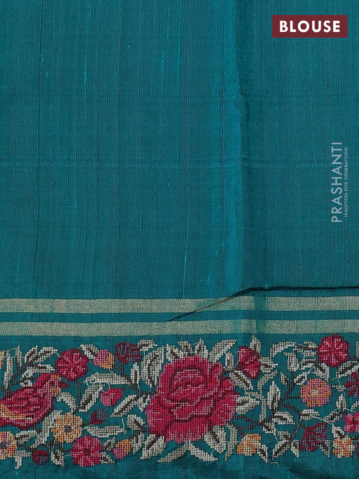 Pure dupion silk saree teal green with allover zari woven buttas and zari woven embroidery border - Image 4