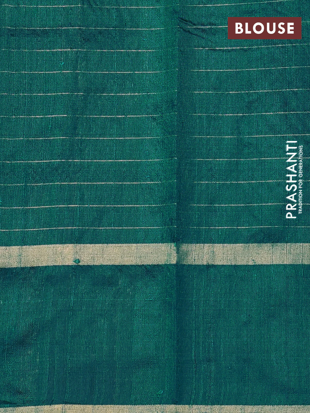 Pure dupion silk saree teal green with allover zari woven checked pattern and silver & zari paisley butta border - Image 3